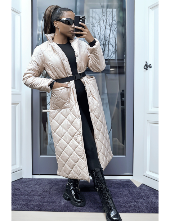 Longue doudoune matelassé en beige - 4