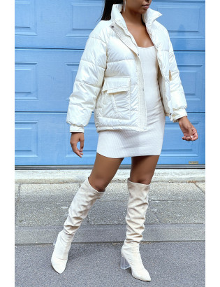 Doudoune Beige mi-longue effet réfléchissant hyper tendance légère et confortable - 4
