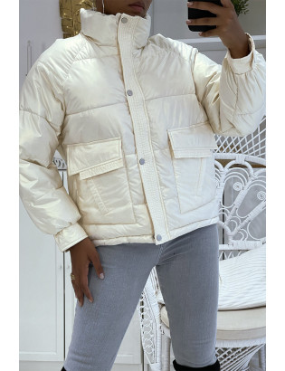Doudoune Beige mi-longue effet réfléchissant hyper tendance légère et confortable - 9