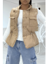 Doudoune taupe simili cuir à poches sur l'avant et modulable à la taille sans manches hyper tendance - 2