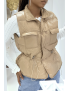 Doudoune taupe simili cuir à poches sur l'avant et modulable à la taille sans manches hyper tendance - 5