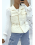 Doudoune écru simili cuir à poches sur l'avant et modulable à la taille sans manches hyper tendance - 2