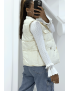 Doudoune écru simili cuir à poches sur l'avant et modulable à la taille sans manches hyper tendance - 3
