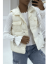 Doudoune écru simili cuir à poches sur l'avant et modulable à la taille sans manches hyper tendance - 4