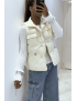 Doudoune écru simili cuir à poches sur l'avant et modulable à la taille sans manches hyper tendance - 5