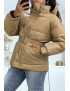 Doudoune camel en simili cuir à ceinture à la taille - 3