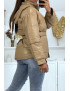 Doudoune camel en simili cuir à ceinture à la taille - 4