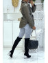Manteau kaki mi long asymétrique simili cuir avec ceinture à la taille - 3
