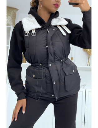 Ensemble 3 pièces doudoune sans manche sweat et jogging très épais en noir

 - 3