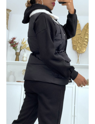 Ensemble 3 pièces doudoune sans manche sweat et jogging très épais en noir

 - 4