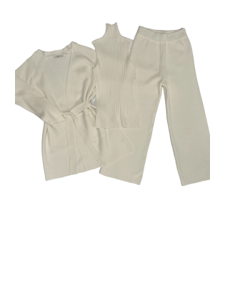 Ensemble 3 pièces gilet débardeur et pantalon palazzo blanc  - 1