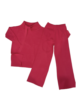 Ensemble pull col roulé tombant over size et palazzo fuchsia - 1