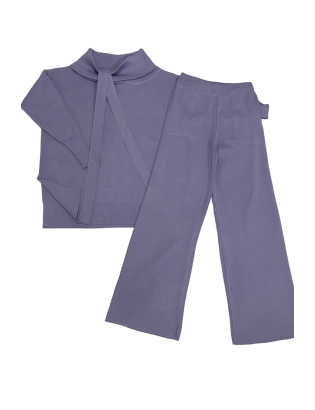 Ensemble pull col roulé tombant over size et palazzo violet - 4