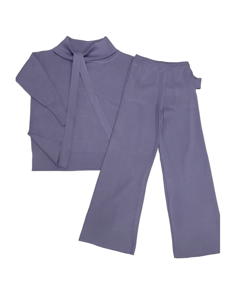Ensemble pull col roulé tombant over size et palazzo violet - 4