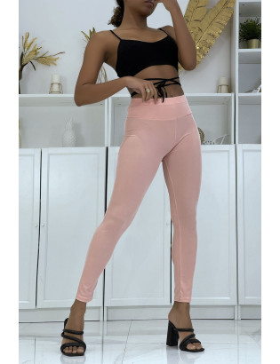Legging rose matière côtelé côtelé très extensible - 1