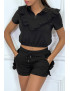 Ensemble noir avec détails volants short à lacet et haut avec zip - 1