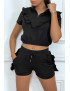 Ensemble noir avec détails volants short à lacet et haut avec zip - 2