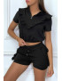 Ensemble noir avec détails volants short à lacet et haut avec zip - 3