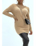 Robe Pull moulante taupe à col rond et décolleté plongeant dans le dos - 1