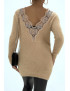 Robe Pull moulante taupe à col rond et décolleté plongeant dans le dos - 3