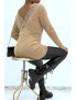 Robe Pull moulante taupe à col rond et décolleté plongeant dans le dos - 5