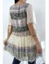 Tunique beige et vert en crochet avec imprimé bohème - 3