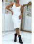 Robe blanche à bretelle en tricot très extensible - 1
