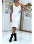 Robe blanche à bretelle en tricot très extensible - 5