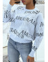 Pull bleu avec écriture amour - 1