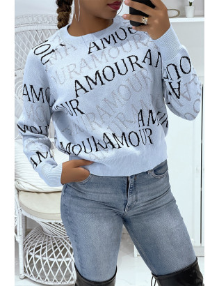 Pull bleu avec écriture amour - 2