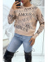 Pull taupe avec écriture Amour - 4
