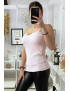 Débardeur rose côtelé avec dentelle au buste et au dos - 4