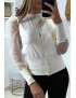 Gilet beige à manches transparentes en tulle - 1