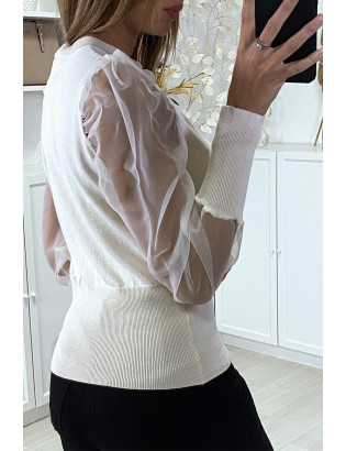 Gilet beige à manches transparentes en tulle - 3