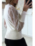 Gilet beige à manches transparentes en tulle - 3