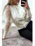 Gilet beige à manches transparentes en tulle - 4