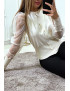 Gilet beige à manches transparentes en tulle - 5