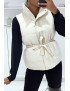 Doudoune beige sans manches à pressions et ceinture à nouer - 3