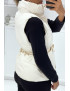 Doudoune beige sans manches à pressions et ceinture à nouer - 4