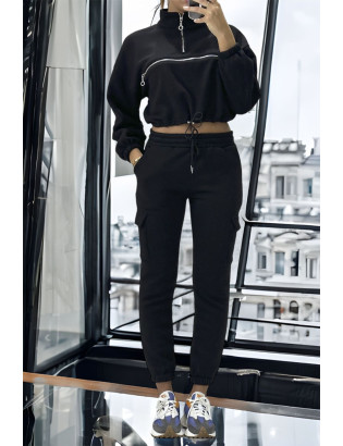 Ensemble jogging et sweat noir très épais avec fermeture à l'avant  - 3