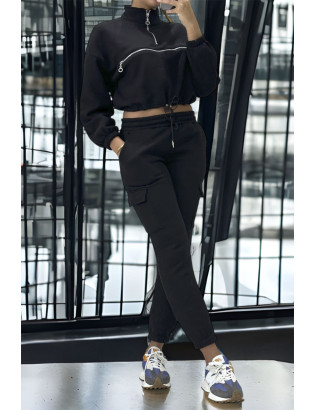 Ensemble jogging et sweat noir très épais avec fermeture à l'avant  - 4