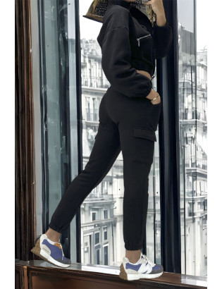 Ensemble jogging et sweat noir très épais avec fermeture à l'avant  - 5