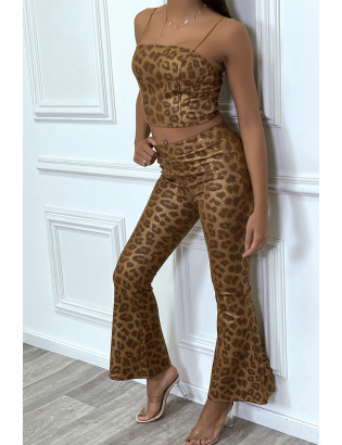 Ensemble crop top et pantalon évasée à motif python camel - 4