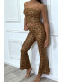 Ensemble crop top et pantalon évasée à motif python camel - 4