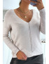 Pull col V gris brillant à détail ligne ajourée - 2