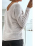 Pull col V gris brillant à détail ligne ajourée - 4