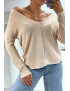 Pull col V gris brillant à détail ligne ajourée - 5