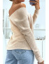 Pull col V gris brillant à détail ligne ajourée - 6