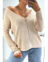 Pull col V gris brillant à détail ligne ajourée - 7