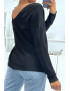 Pull col V noir brillant à détail ligne ajourée - 3